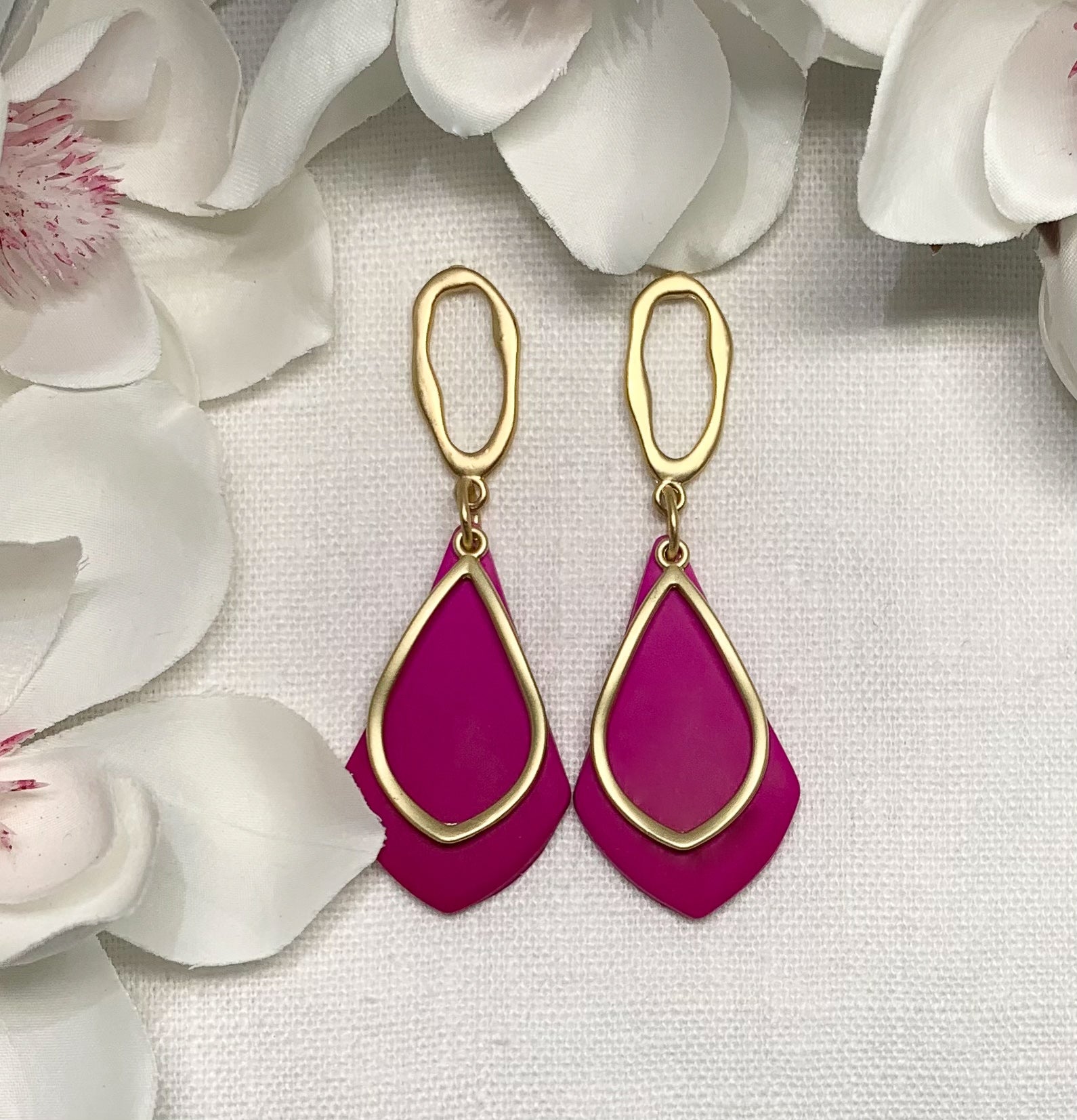 Matte Gold & Deep Magenta Dangle