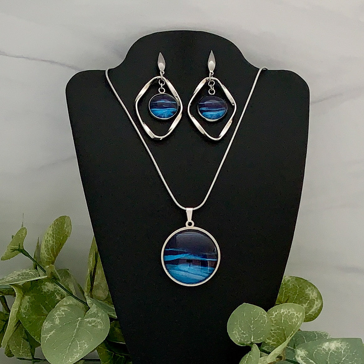 Hand Painted Necklace & Earrings - Midnight Sky Series