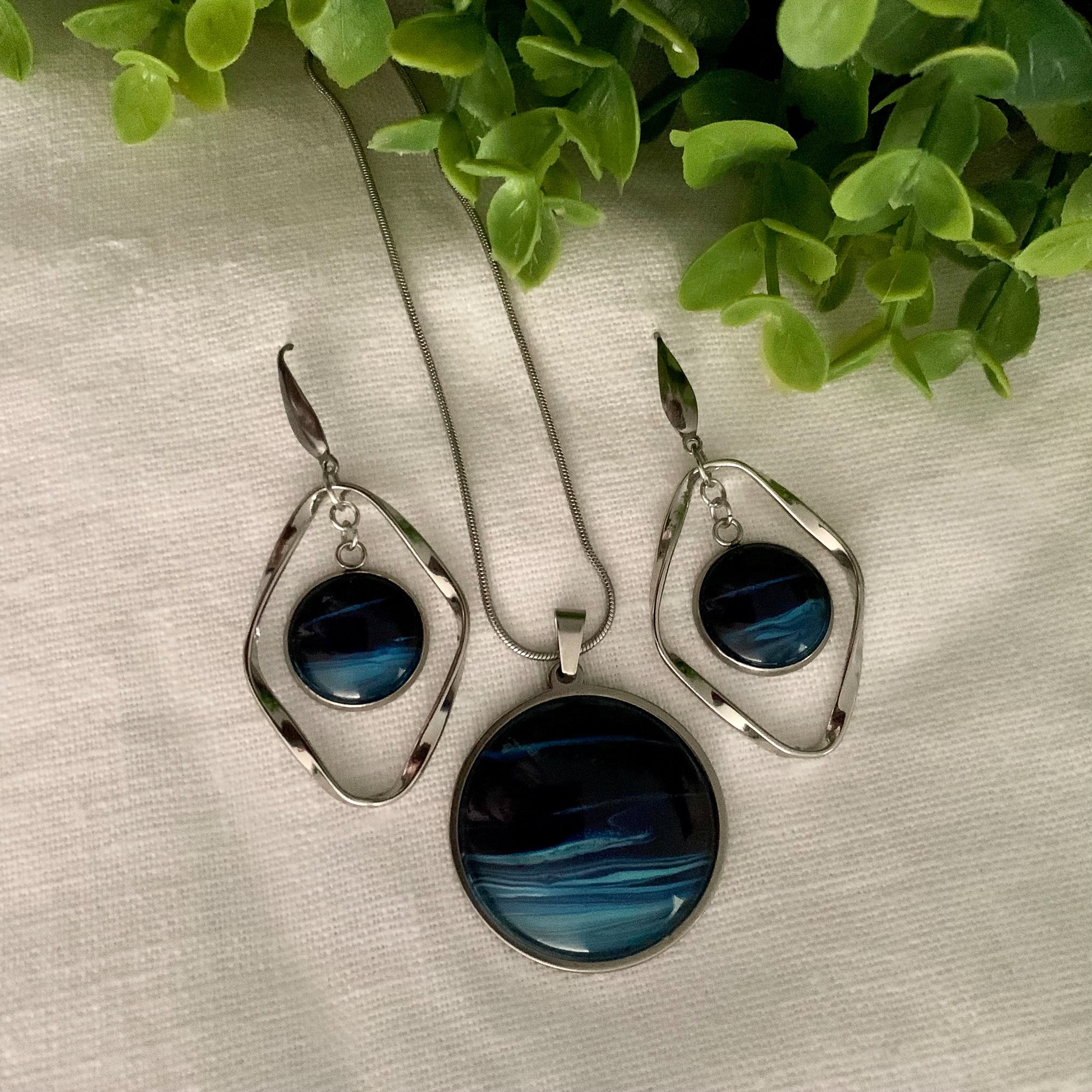 Hand Painted Necklace & Earrings - Midnight Sky Series