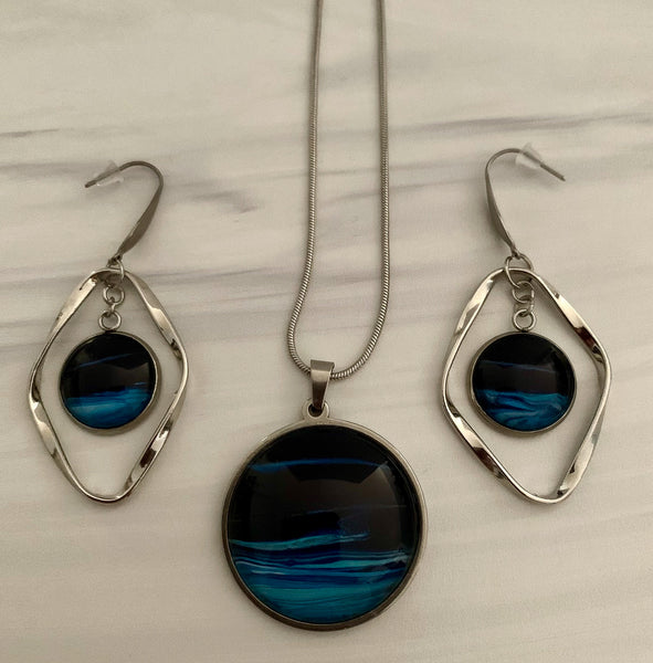 Hand Painted Necklace & Earrings - Midnight Sky Series