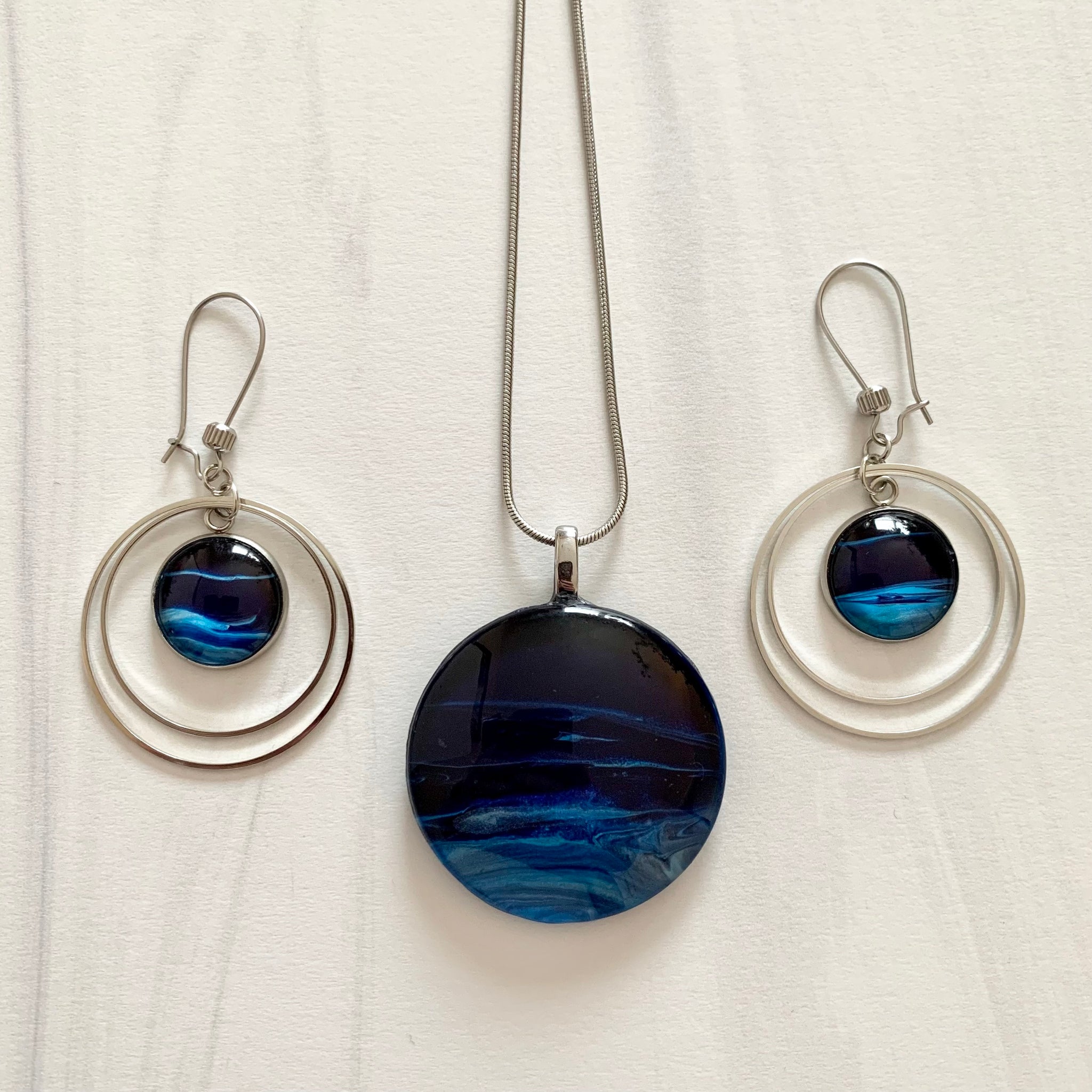 Hand Painted Necklace & Earrings - Midnight Sky Series