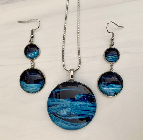 Hand Painted Necklace & Earrings - Midnight Sky Series