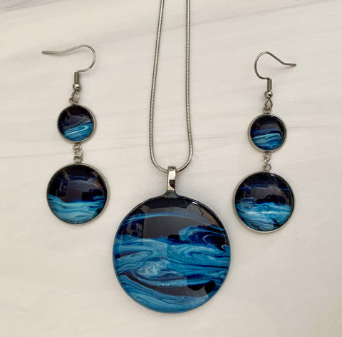 Hand Painted Necklace & Earrings - Midnight Sky Series