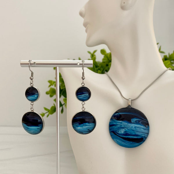 Hand Painted Necklace & Earrings - Midnight Sky Series